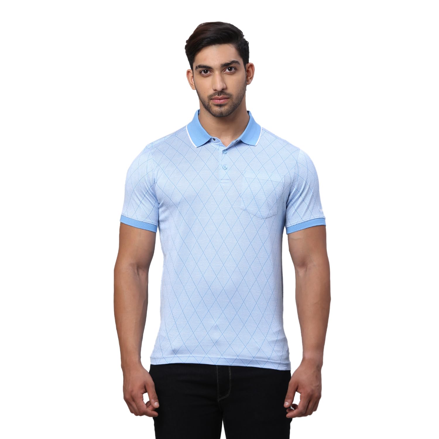 park avenue Men's Slim Fit Structure Pattern Pure Cotton Half Sleeve Polo Neck Casual T-Shirt-picture-32