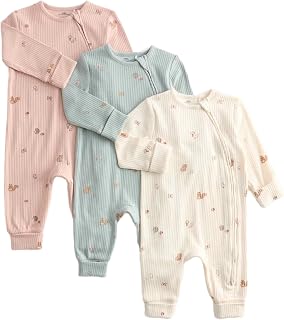 Baby-Schlafanzüge aus Reiner Baumwolle mit Waldmotiv – Unisex für Jungen und Mädchen – 3er-Pack – Druckknöpfe für schnelles Windelwechseln – angenehmen auf zarter Haut