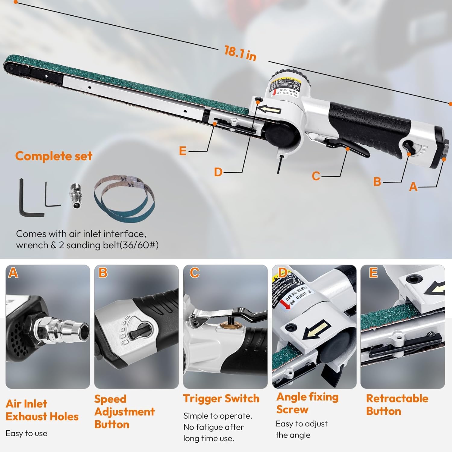 1/2" x 24" Industrial Pneumatic Belt Sander | Heavy Duty Air Powered Sander for Woodworking, Metal Polishing & Surface Finishing | Professional Tool for Steel, Aluminum, Iron & Wood