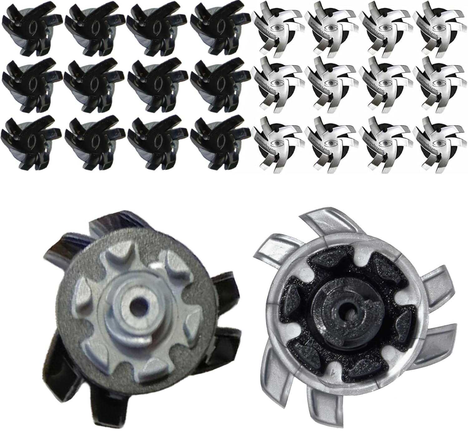 TerraShine ゴルフスパイク鋲 24個セット スパイク フットジョイ スパイク鋲 交換 ゴルフシューズ スパイク 交換用スパイク鋲 衝撃吸収 滑り止め 固定 付け替え 簡単脱着 クリケットシューズにも適用可能（黒灰+灰黒）