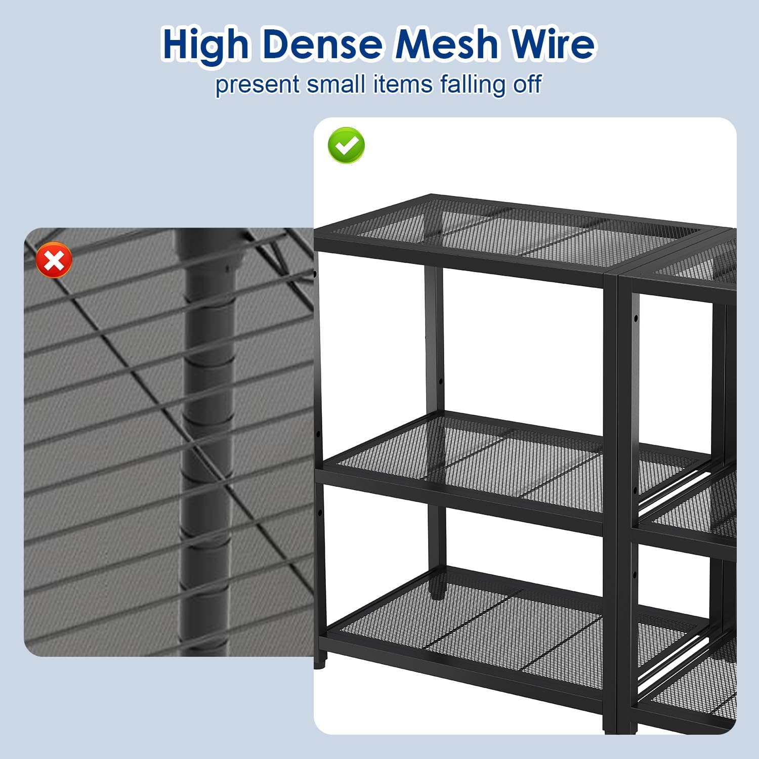3-Tier Short L Shaped Metal Storage Rack with Height Adjustable Shelf