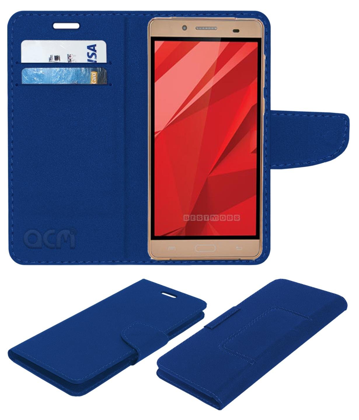 ACM Mobile Leather Flip Flap Wallet Case Compatible with Iball Andi 5.5h Weber 4g Mobile Cover Blue