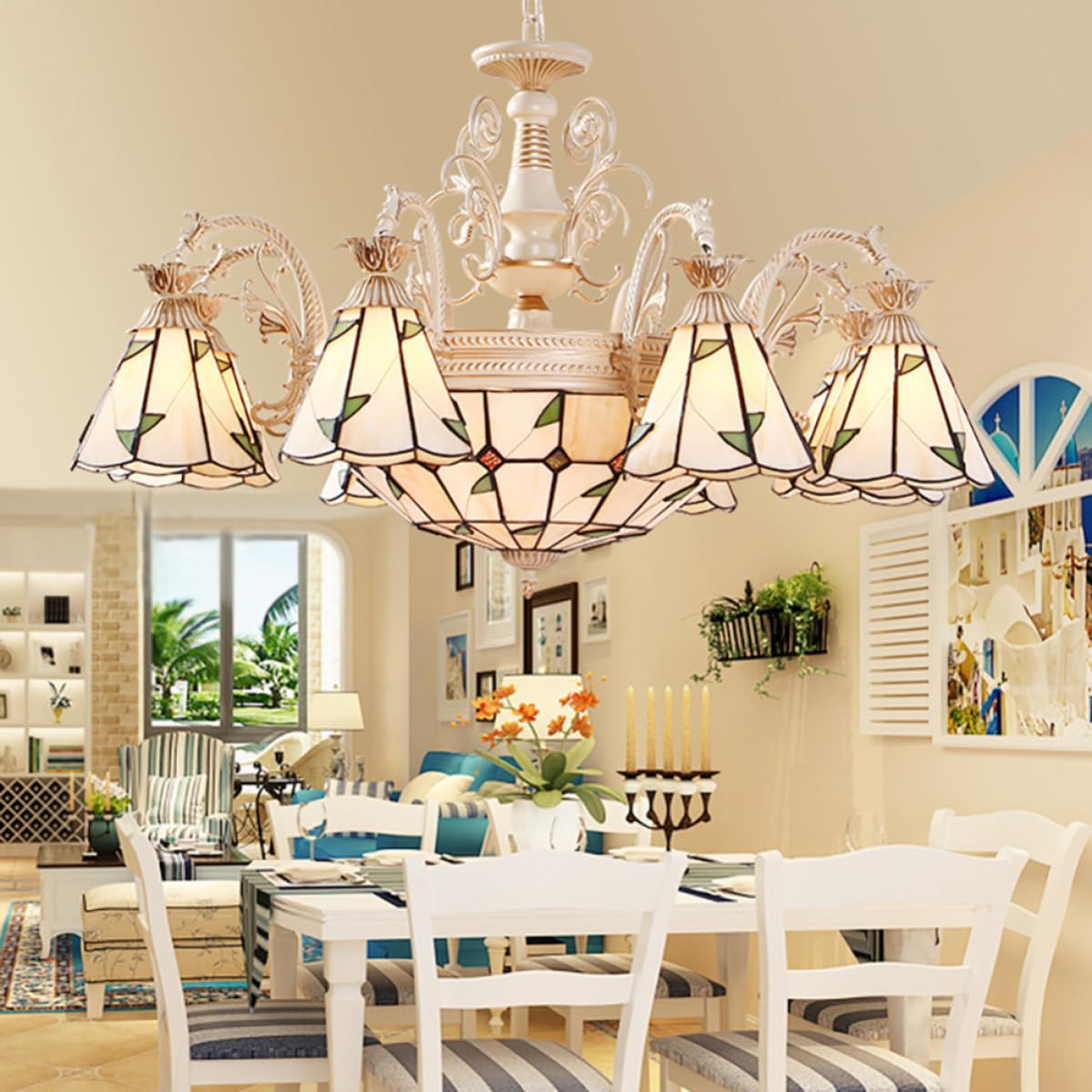 Paralume in Vetro Decorativo Beige per Lampada a Sospensione