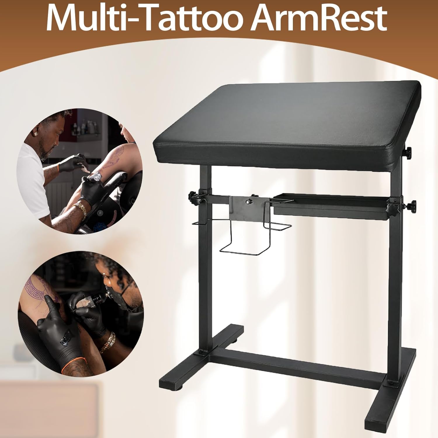 XL Tattoo Armrest Stand, Adjustable Height & Angle Tattoo Arm Rest, Soft Sponge Leather Pad with Rack and Storage Compartment, Stable and Reliable for Studio Salon Tattoo