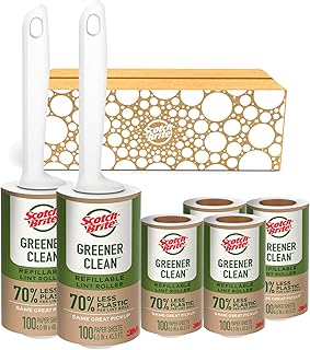 Greener Clean Lint Roller, Reusable Lint Rollers for Clothes, Furniture, and Pet Hair, Tidy Up Fabrics with a More Sustainable Fuzz Remover, 2 Roller, 4 Refills