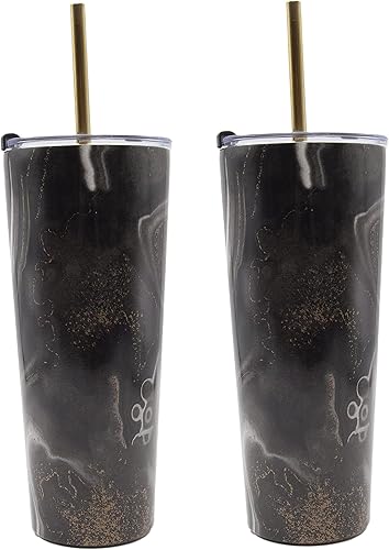 Cambridge Silversmiths - Juego de 2 vasos de paja de geoda aislados de 24 onzas, color negro, 0