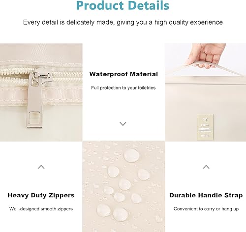 Miniatura 5 de Mossio Neceser colgante con gancho resistente, organizador de viaje grande portátil para maquillaje cosmético para hombres y mujeres Beige,Pájaro