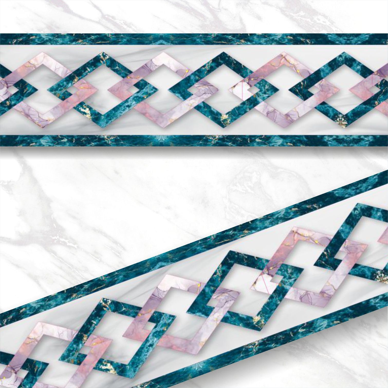 Wall Border Sticker Marble Stone Pattern Matt Finish Waterproof PVC for Kitchen Bathroom Indoor White Tile Geometric Pattern - (120 X 4 Inch Roll)-Self-Adhesive