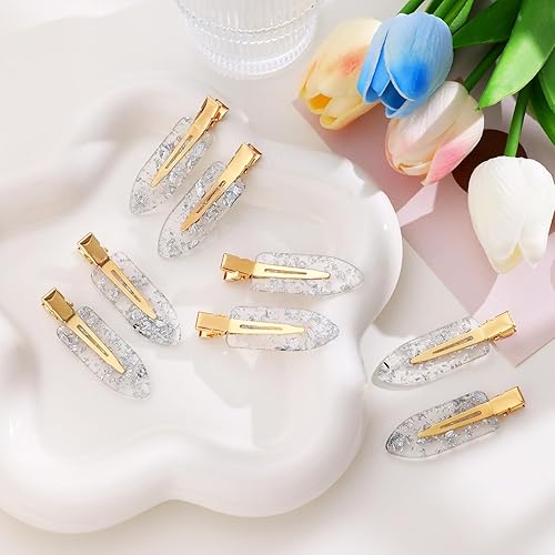 Miniatura 3 de KesaPlan 12 pinzas para el cabello sin doblar, con purpurina plateada, sin arrugas, pinzas para el cabello para peinar, pasador de pelo plano sin