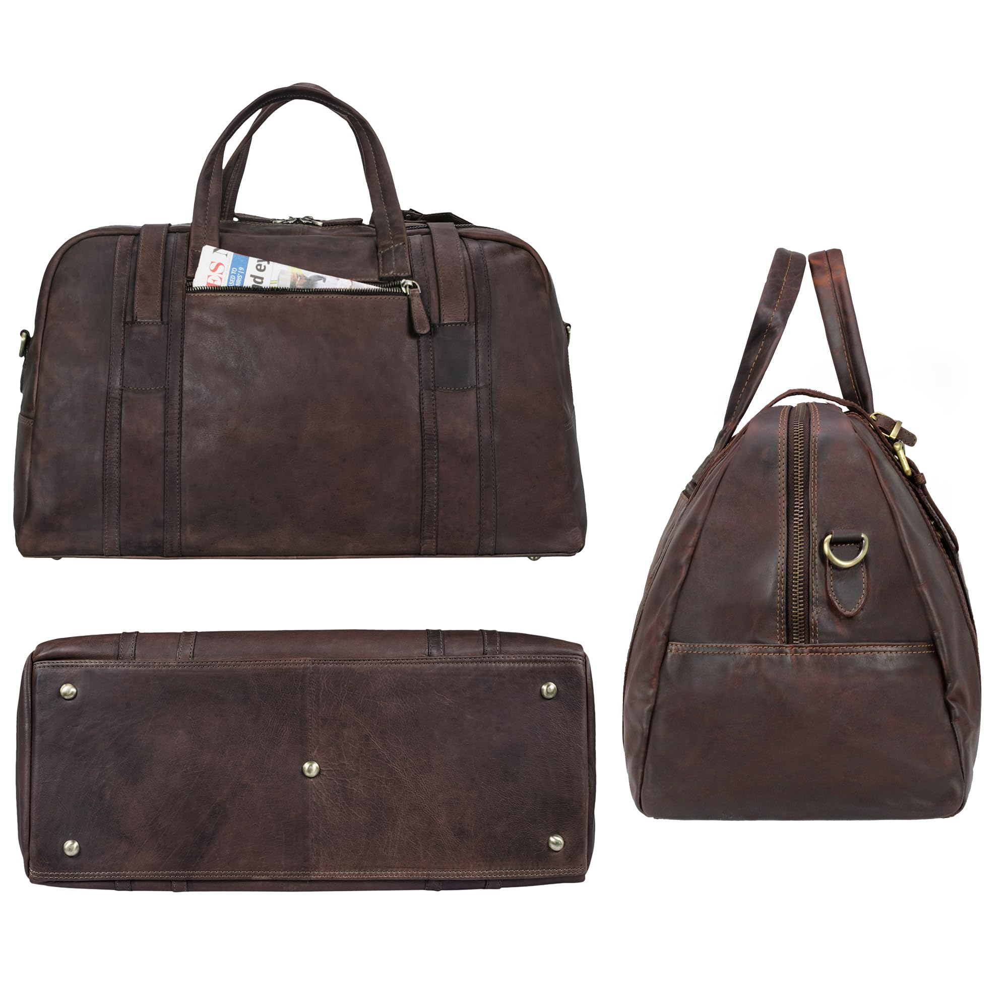 STILORD Vega Vintage Bolsa Viaje Piel Marrón Pequeño Bolso de Viaje Cuero Genuino Bolsa Fin de Semana Mujer Hombre Deporte Duffle Bag con Asa y Bandolera 34 L, 50x23x30