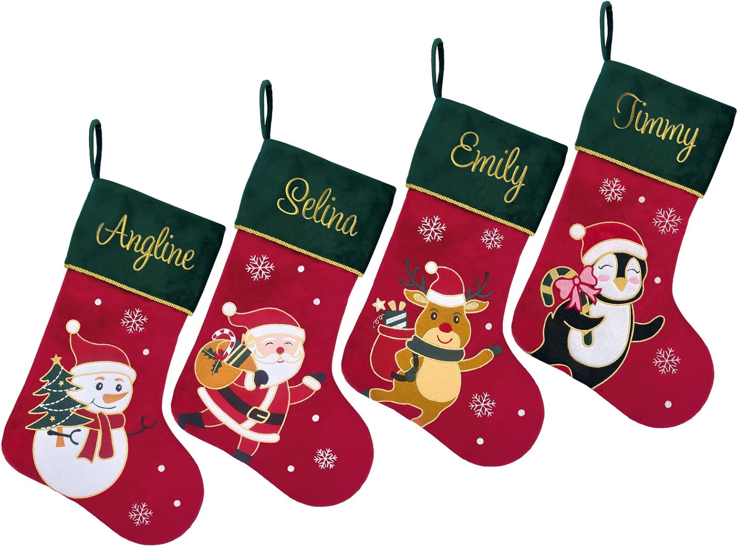 Christmas Stockings 4 Pack Red Velvet Luxury Christmas Stockings with Quilted Cuff Decorations for Fireplace Home Holiday Party