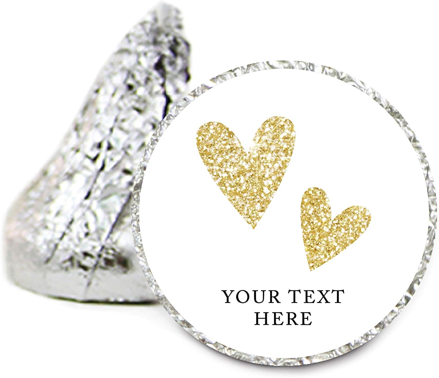 Andaz Press Personalized Chocolate Drop Labels Stickers Single, Wedding, Double Hearts Faux Gold Glitter, 216-Pack, Custom Name, for Kisses Party Favors, Gifts, Decorations