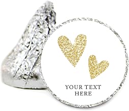 Andaz Press Personalized Chocolate Drop Labels Stickers Single, Wedding, Double Hearts Faux Gold Glitter, 216-Pack, Custom Name, for Kisses Party Favors, Gifts, Decorations