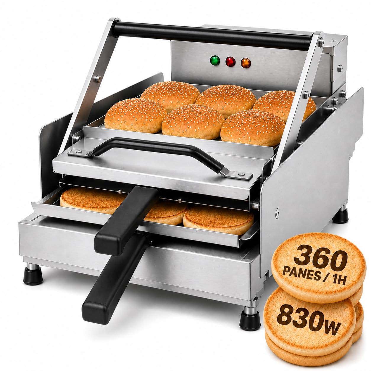 Tostador de Panes para Hamburguesa Comercial Doble Nivel | Doble nivel, acero inoxidable, temporizador, temperatura ajustable y diseño compacto para hostelería