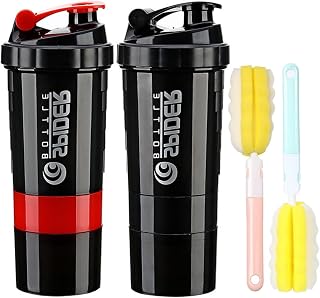 Tokaneit Shaker Gym 500ml, Shaker Proteinas, Mezclador de Proteinas, con Proteinas Whey Compartimento Polvo Y Tapón de Rosca Tamiz, Suplementos Alimenticios con 2 Cepillos de Espuma
