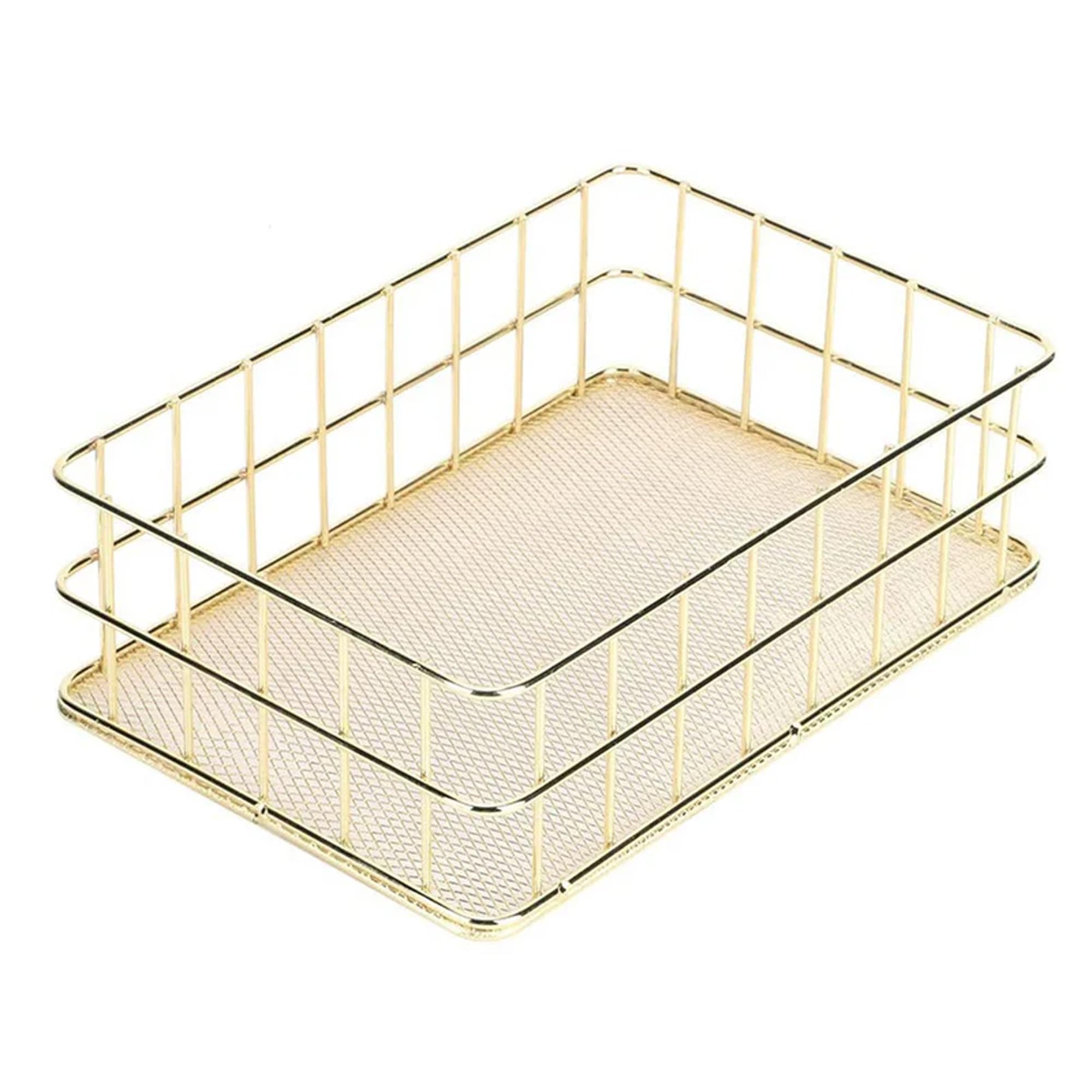 oddpod Gold Wire Mesh Storage Basket/Rectangle Multipurpose Iron Grid Desktop Organizer Bin & Utility Tray For Office And Home - Medium, Rectangular
