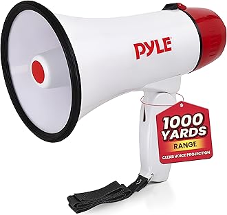 Pyle 20W Megaphone Bullhorn - 5.4'' x 8.6'' Portable Megaphone, Projection Range Up to 1100 Sq. Yards, Voice Talking & Siren Alert, Shoulder Strap, Battery Operated, (White)