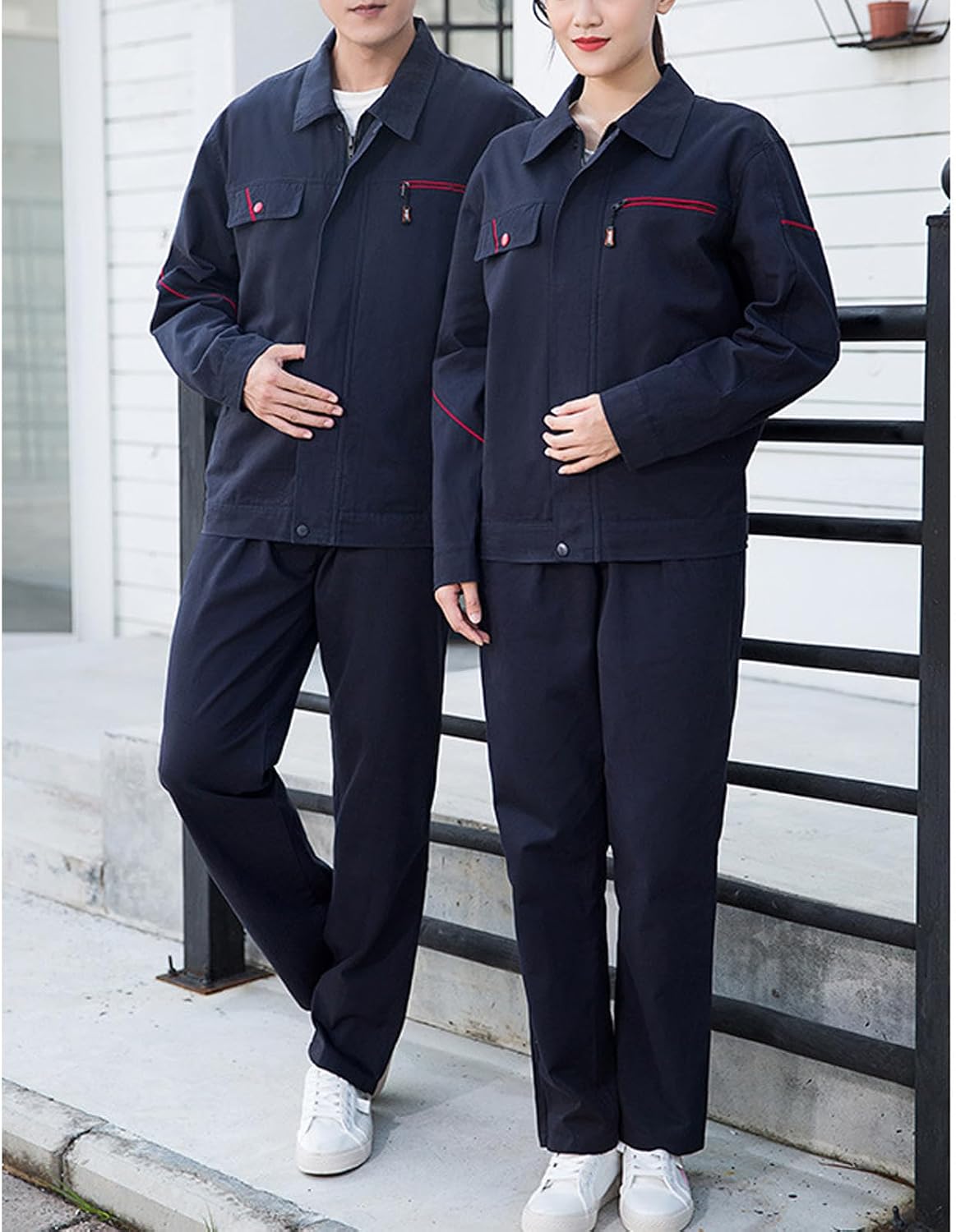 Unisex Long Sleeve Work Coverall Workwear Men's Overalls Top & Pants Set Cotton Uniforms