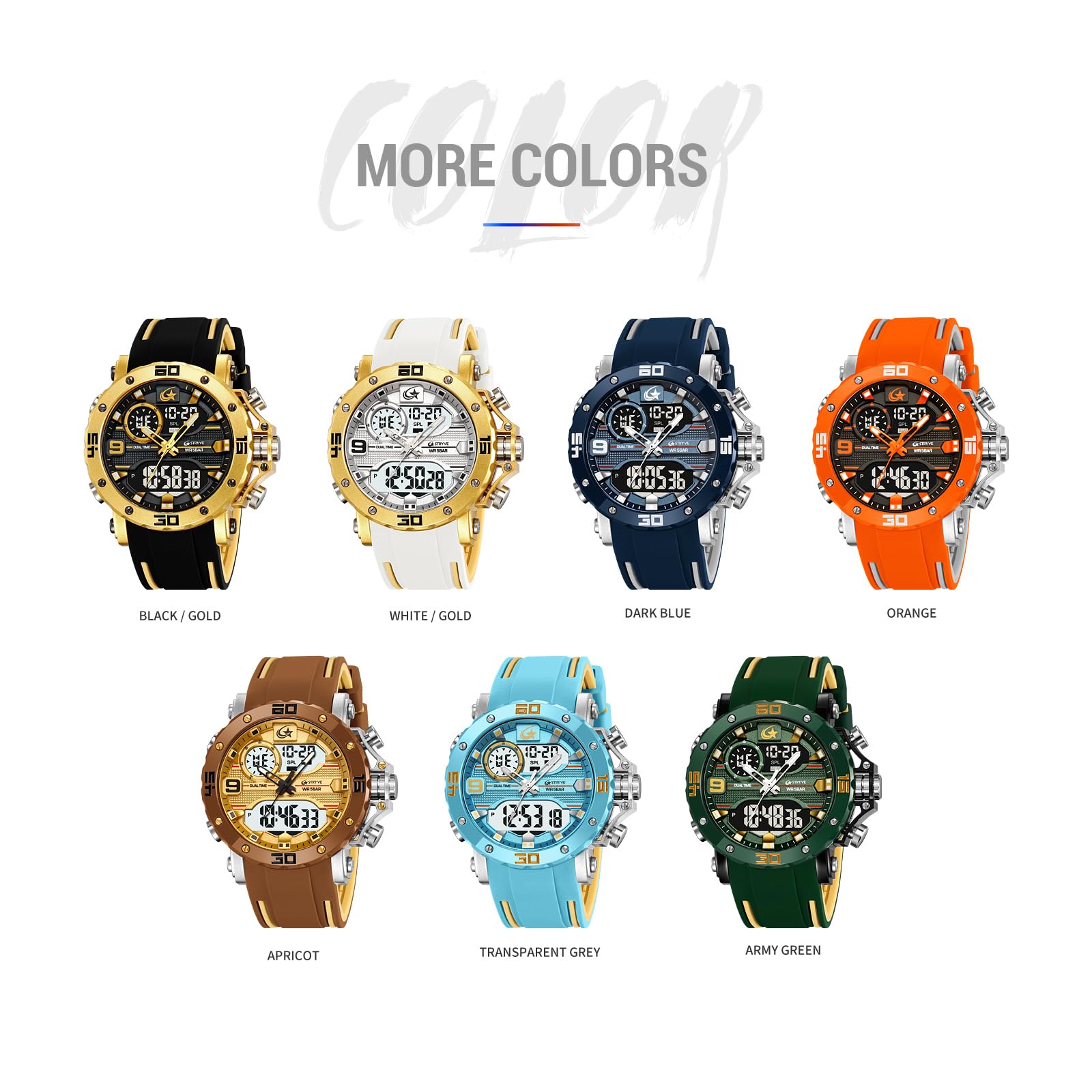 FANMIS Orologio da polso da uomo, sportivo, militare, impermeabile, digitale, analogico, tattico, per esterni, con quadrante grande, doppio fuso orario, LED luminoso, sveglia, cronometro, corsa