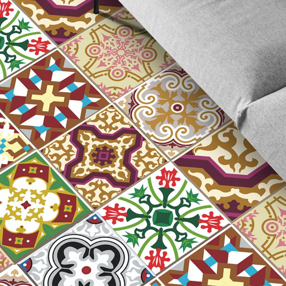 Naklejki na płytki samoprzylepne na ścianę łazienki i kuchni, odporne na olej, łatwe do nałożenia i usunięcia, kwiatowy wzór cegły retro 20 x 20 cm (30 sztuk,