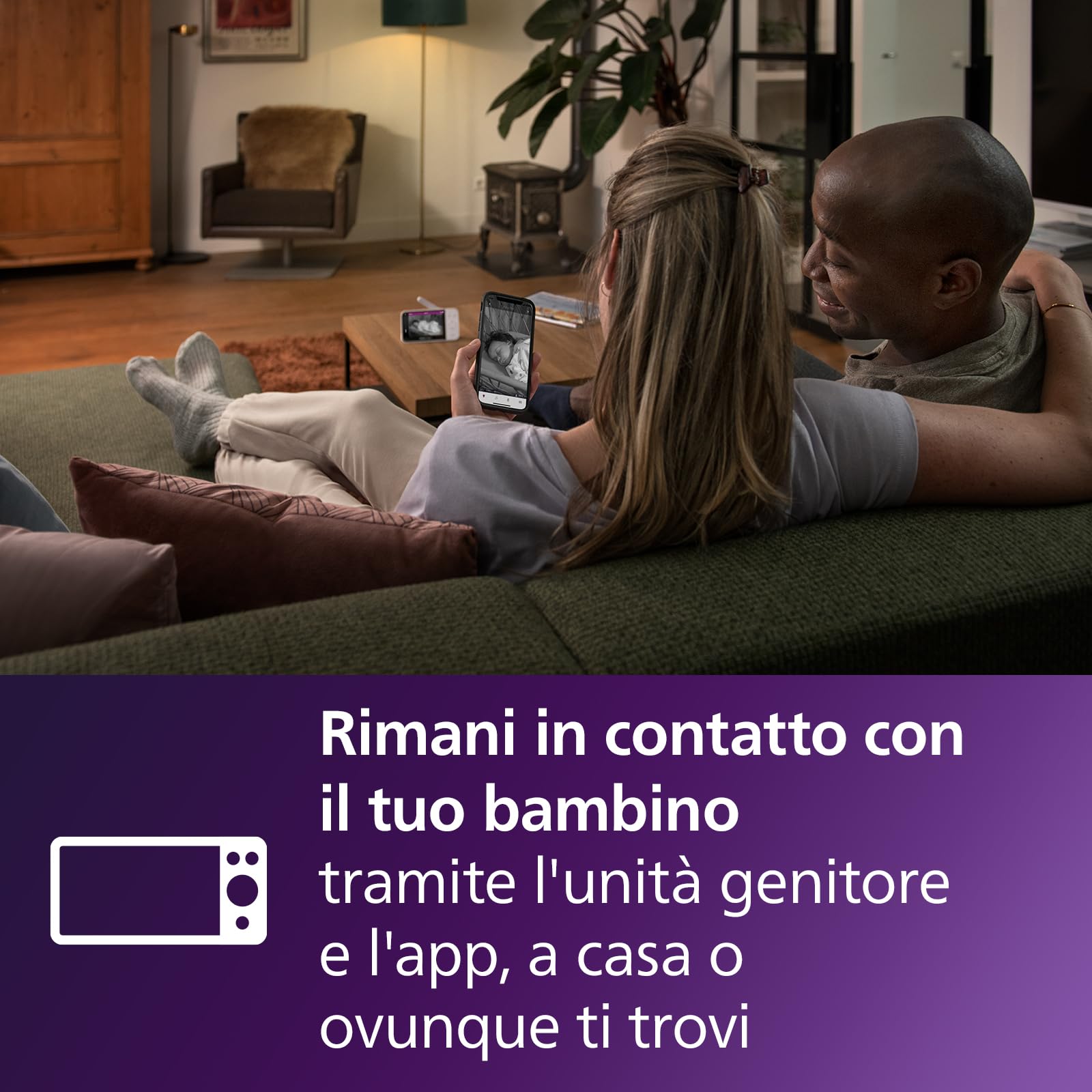 PHILIPS Avent Connected Baby Monitor con telecamera HD 1080p, visione notturna a infrarossi, audio bidirezionale, portata illimitata, Secure Connect, 12 ore (modello SCD923/26)