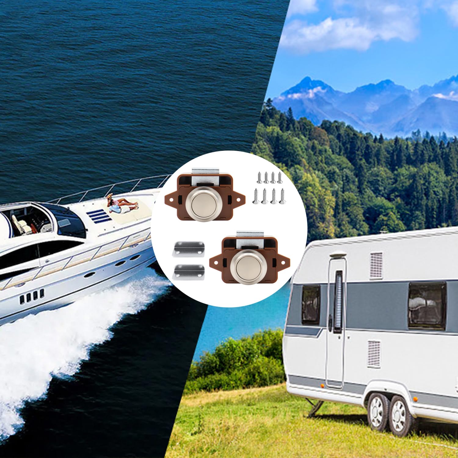 2 Pezzi Chiusura a Pulsante, Pulsante Per Serratura Armadio, Push Lock, Serratura a Pulsante per Porta, Senza Chiave Apparire Chiusura Della Porta a Pulsante, Per Armadio, Camper, Yacht (Marrone)