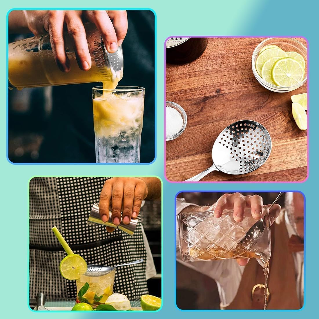 Julep Colador de cóctel, colador de barra, colador de cóctel para bebidas, acero inoxidable para el hogar o bar comercial (2 piezas, plateado) 6