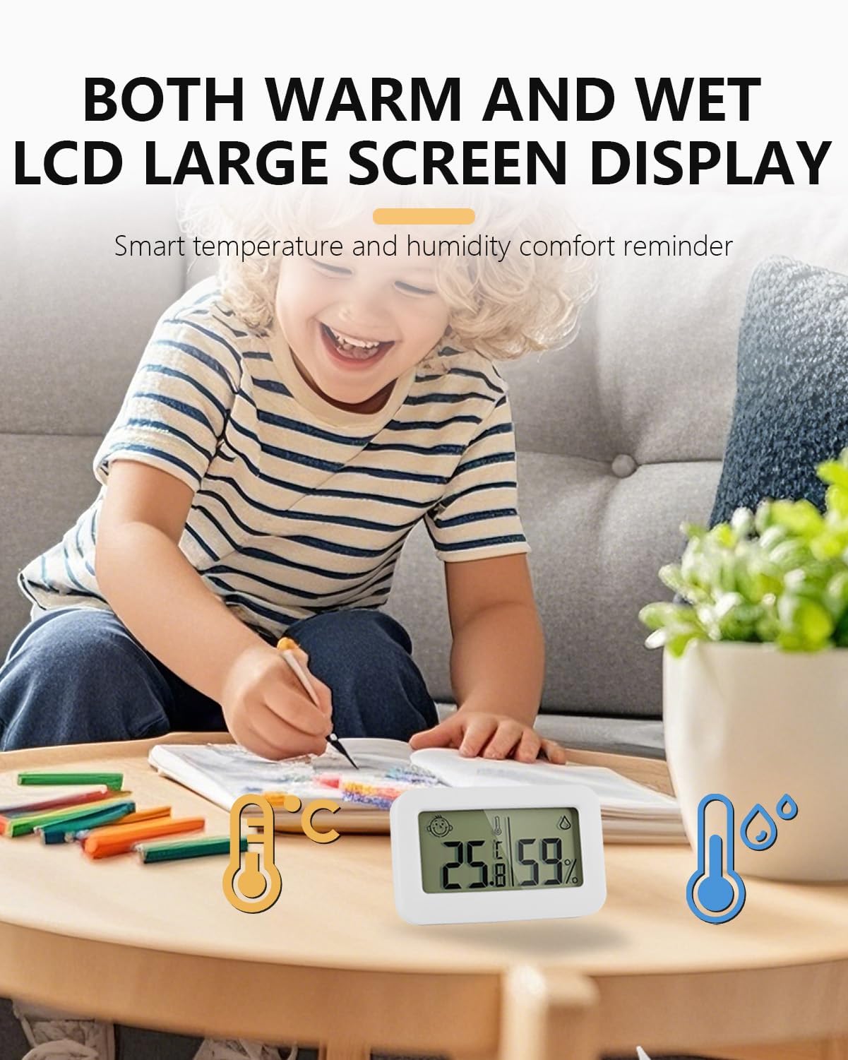 Lot de 2 Mini Hygromètres Thermomètres D'intérieur, Thermomètre Hygromètre Numérique Écran LCD Jauge D'humidité Haute Précision Hygromètre Numérique pour Cave à Serre Chambre Bébé Incubateur Reptiles