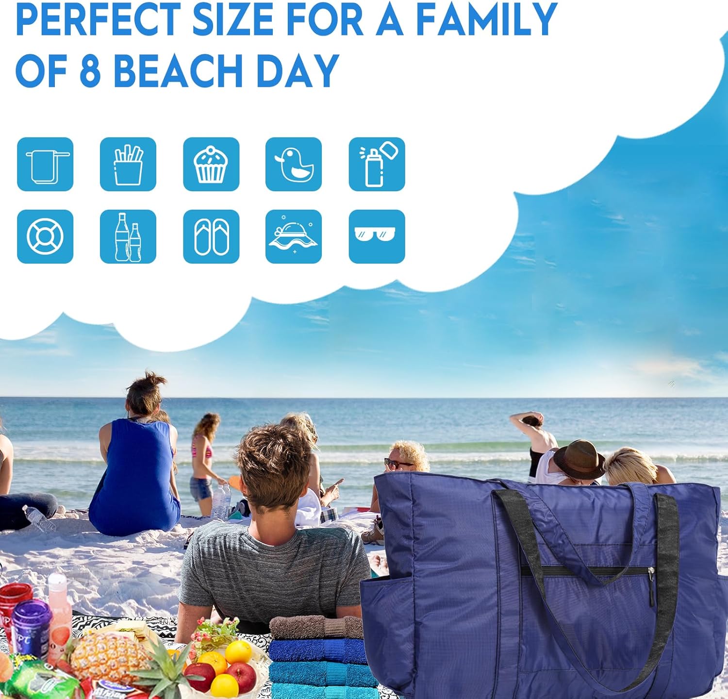 Outrip Extra Large Beach Tote Bags for Family Waterproof Pool Bag for Women with Zipper | Extra Large, for Family, Waterproof, with Zipper, Extra Large, Beach - Image 7