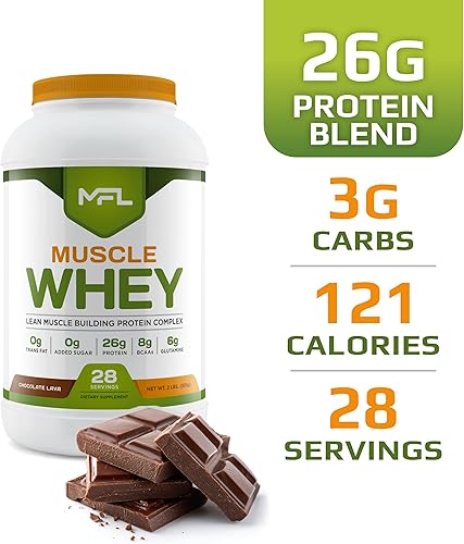 Miniatura 2 de MFL Muscle Whey Protein l 0.99 oz de Proteína l 0.28 oz BCAA l Keto Friendly l Keto l Bajo en carbohidratos l 2 libras (Chocolate Lava)