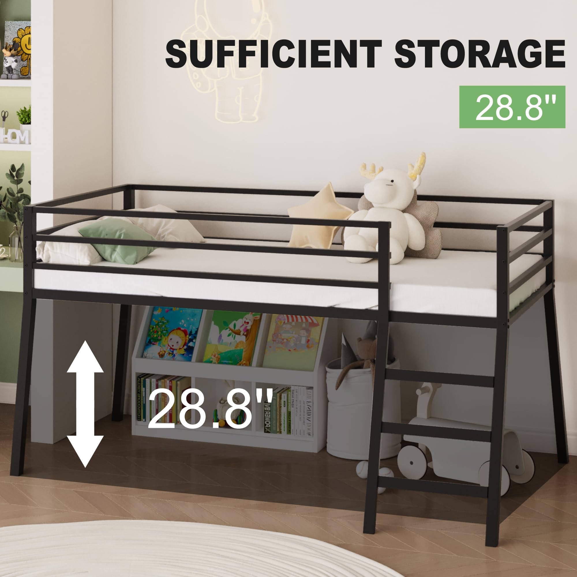 Amazon.com: Lutown-Teen Low Loft Bed Twin Size, Junior Metal Twin