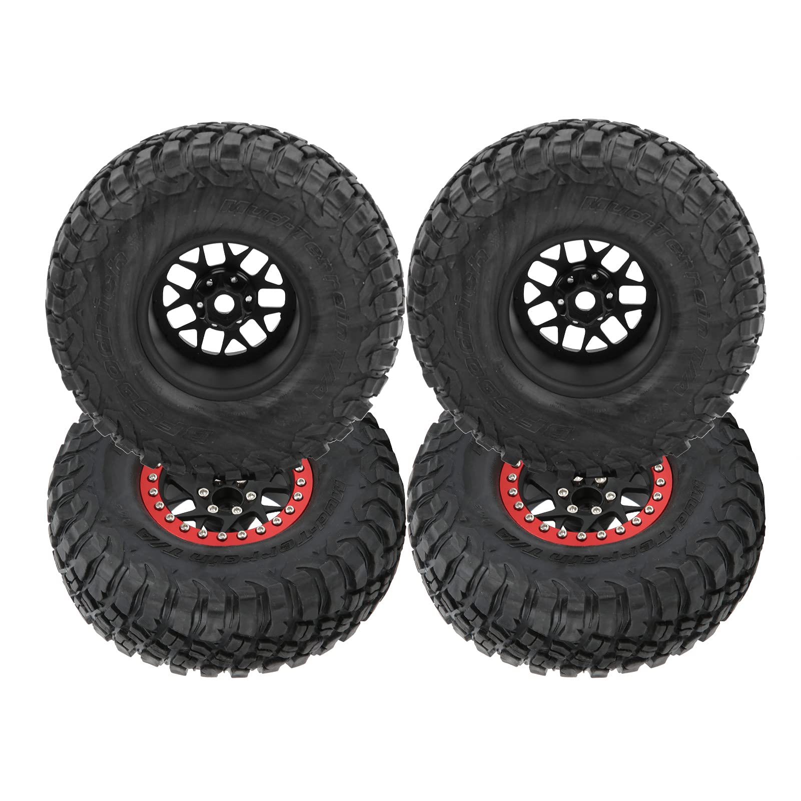 VGEBY Pneumatici per Auto RC, Set di Pneumatici per Auto Telecomando in Gomma da 4 Pezzi 1/10 per/HSP Axial SCX10 D90(Rosso) Accessori per modellini di