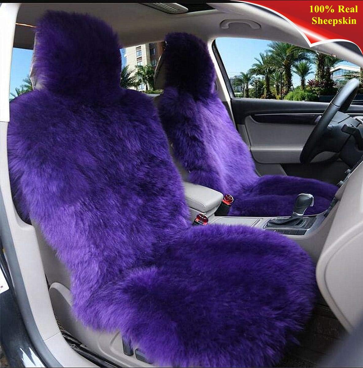 Winter Warm Authentic Australia Sheepskin Car Seat Cover Luxury Long Wool Front Seat Cover Fits Most Car, Truck, SUV, or Van (Purple)