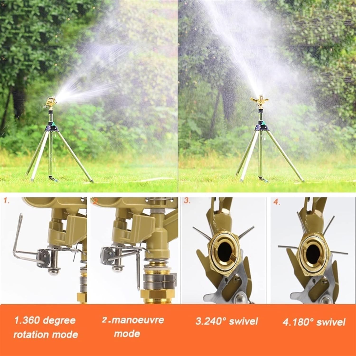 三脚ベースインパクトスプリンクラー、芝生の庭の庭のための頑丈なスプリンクラー、家庭菜園、農業生産、公共の緑地のために (Color