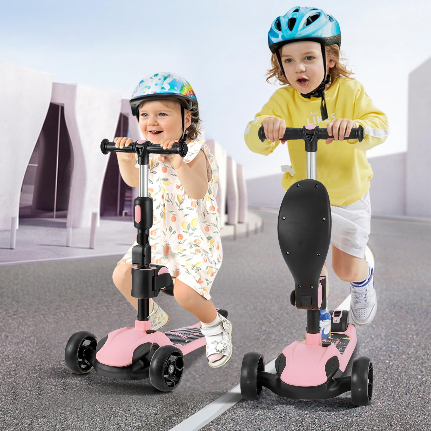 Kinderroller, Roller Kinder mit LED-Rädern, Kinder Scooter mit Stufenlos Einstellbar, Faltbarer Kinderroller ab 3 Jahren