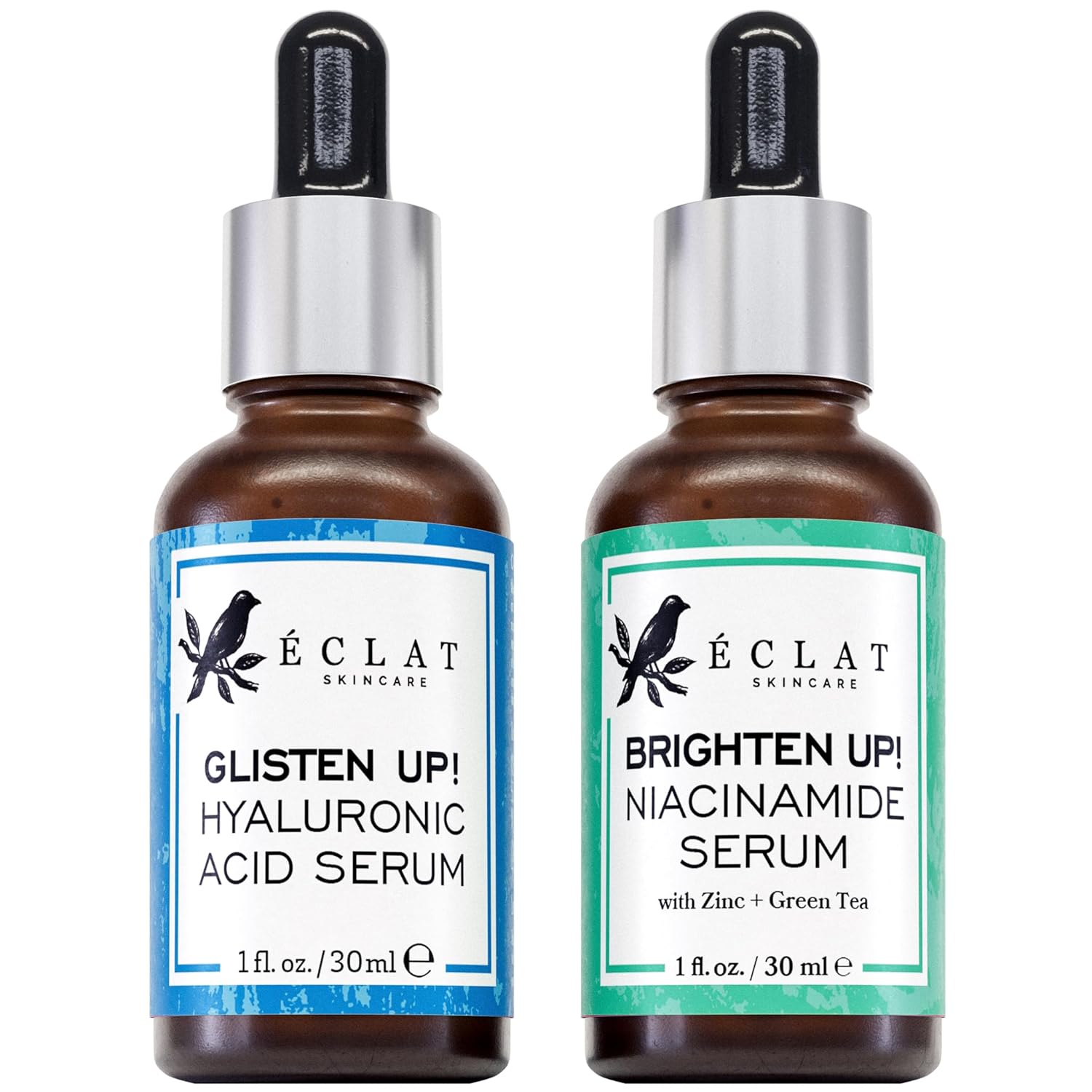 Eclat Skincare Hyaluronic Acid + Niacinamide Face Serum Bundle – Hydrating & Clarifying Skincare Duo with Vitamin B5, Zinc PCA & Botanical Extracts – Plumper-Looking Skin, Refined Texture & Radiant Ap