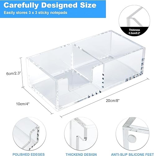 Miniatura 10 de Esonmark Soporte de notas adhesivas 3 en 1 de acrílico transparente, organizador de escritorio para escuela, hogar, oficina, post, dispensador de
