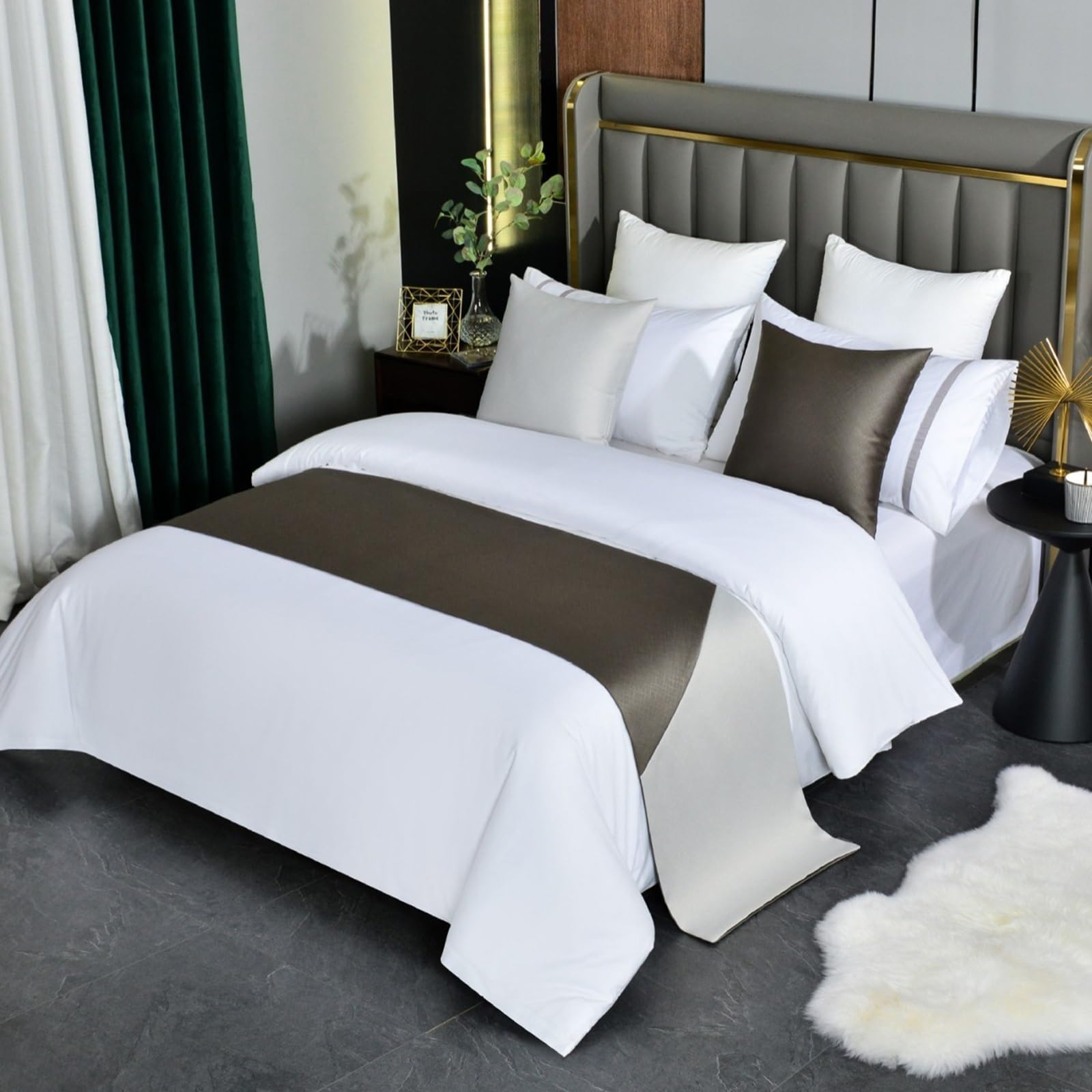 Syibelters Bed Runner Brown-210x50cm(1.5m Bed) Double Sided For Queen & Full