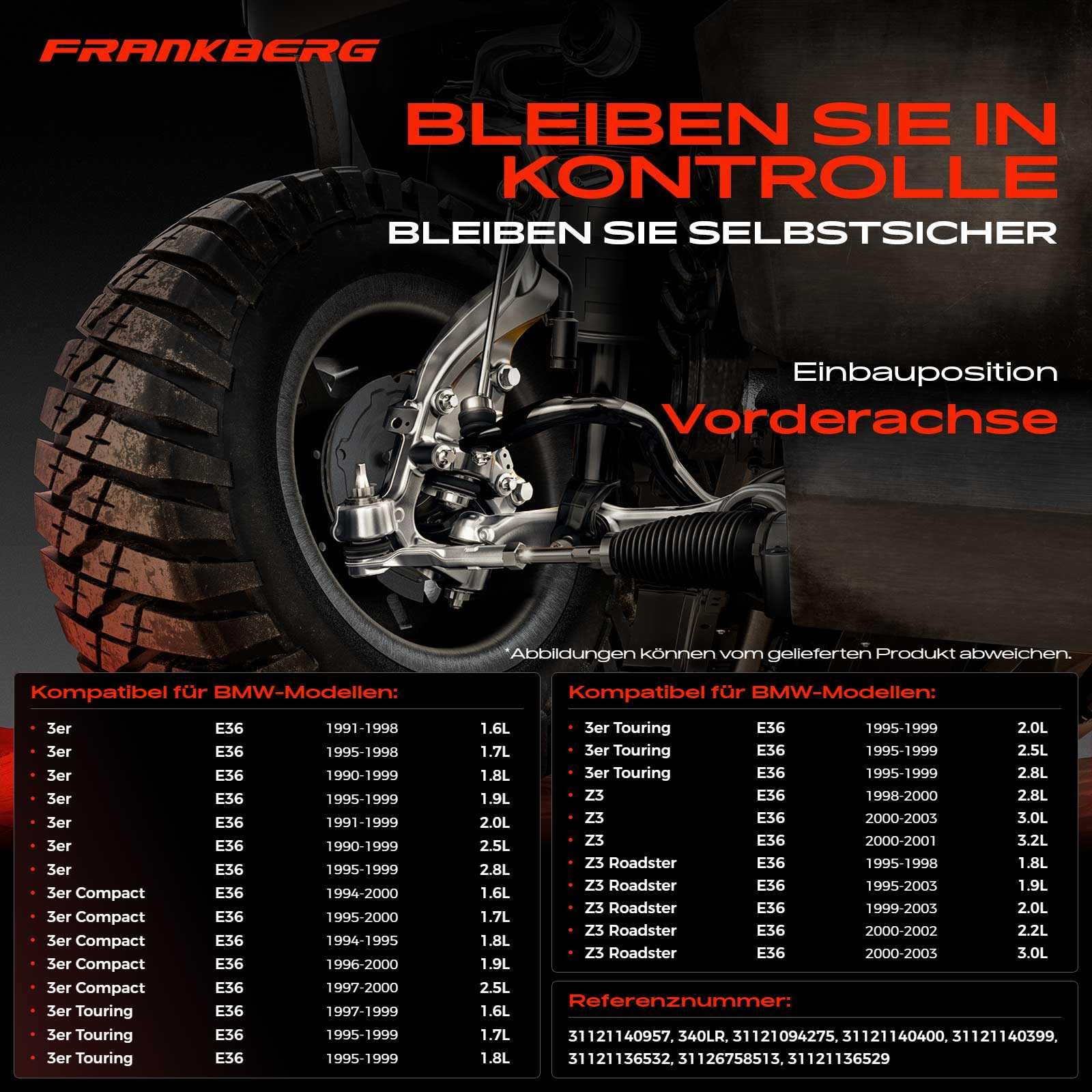 Frankberg 2 x wahacz przednia oś dolna 31121136529 | Kompatybilny z Z3 E36, 3 Compact E36, 3 Touring E36, Z3 Coupe E36, 3 E36, 3 Coupe E36, 3 Cabriolet E36