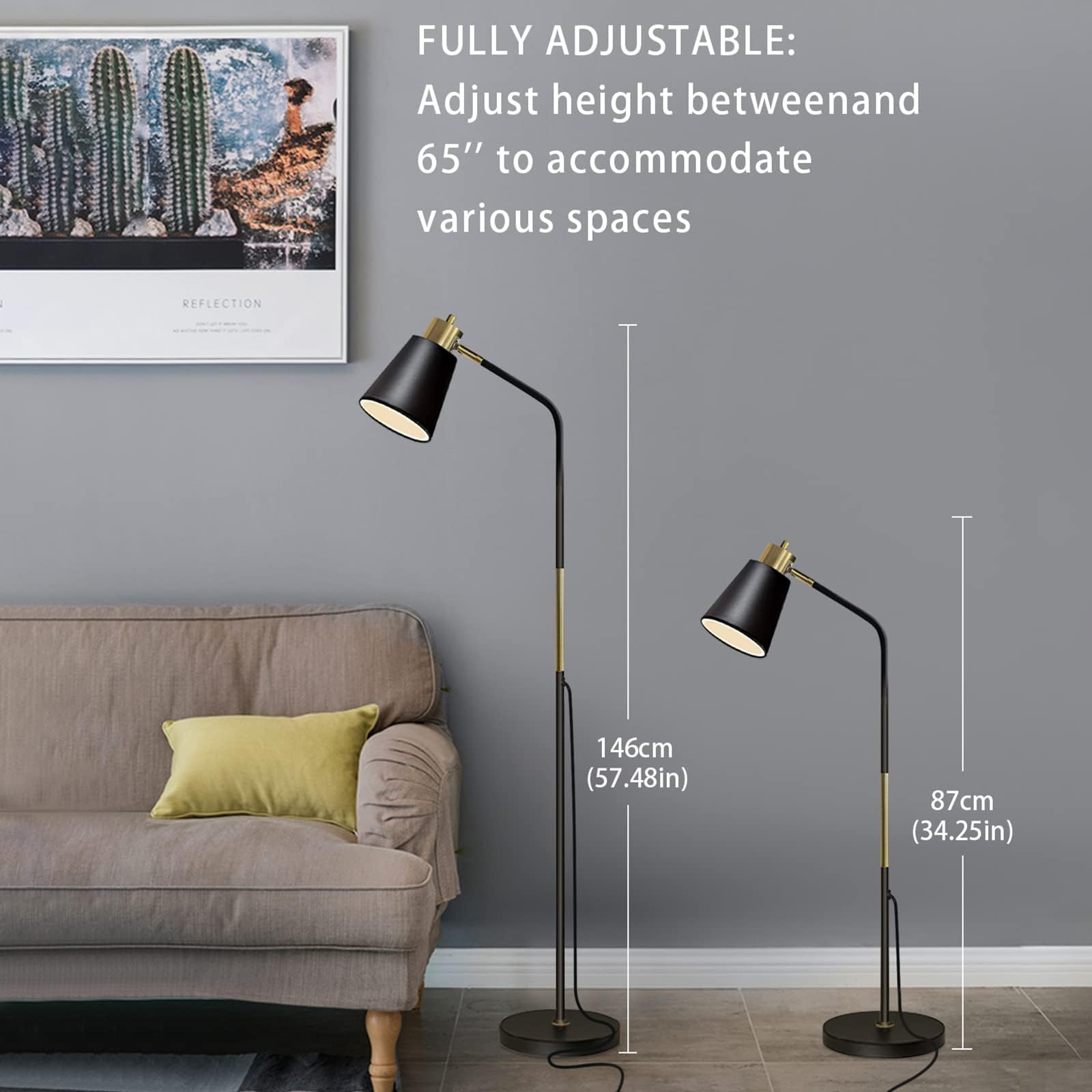 Industrialna, regulowana lampa podłogowa do salonu, rustykalna, stojąca lampa do czytania w stylu wiejskim z obrotową, metalową głowicą, regulowana wysokość lampy podłogowej LED do sypialni i biura,