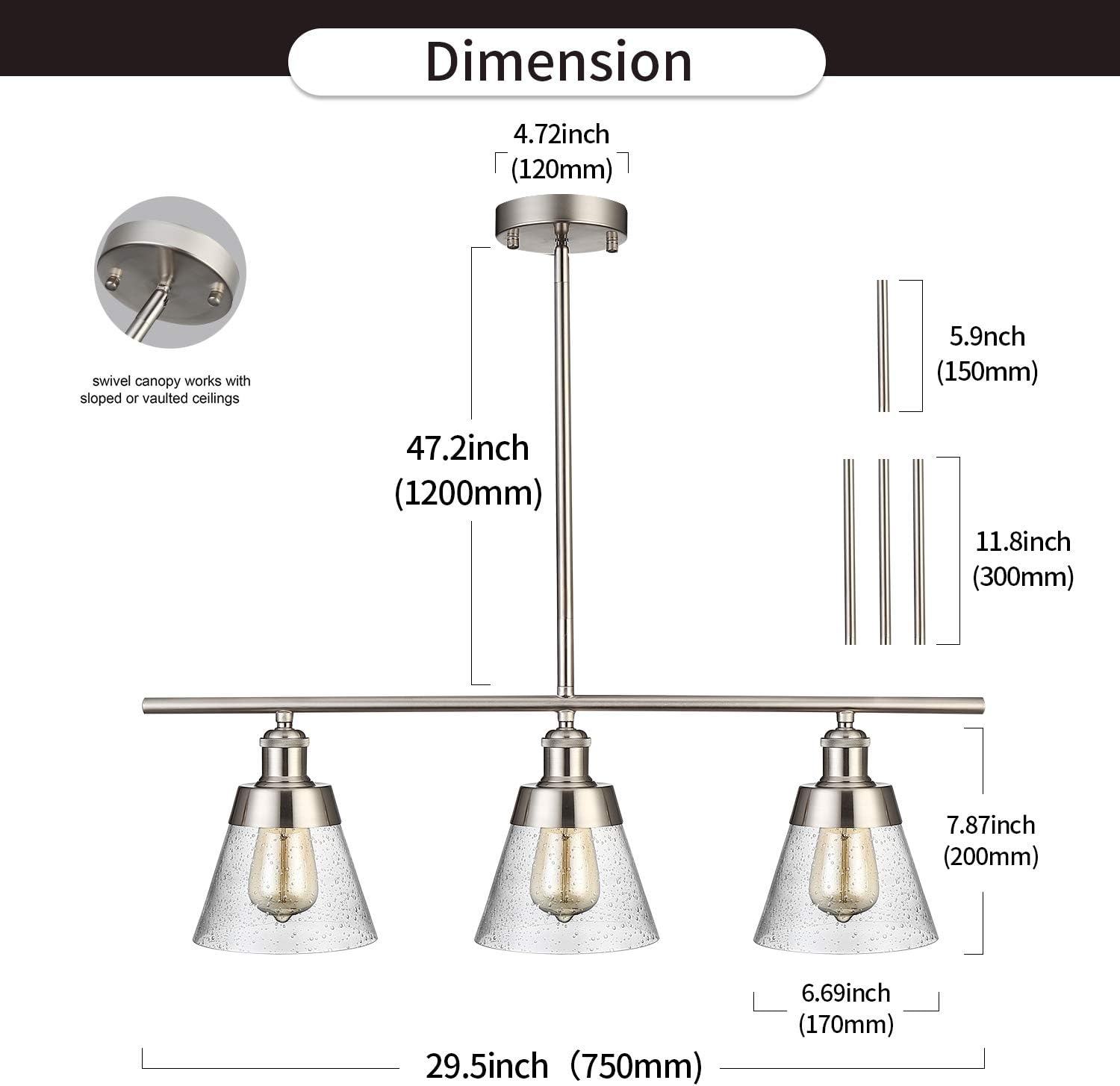 Featured Product Modern Brushed Nickel Kitchen Island Lighting, Clear Seeded Glass Linear Chandelier, 3 Lights Pendant Light Fixture for Kitchen Island Dining Room Black Friday - 40% OFF Modern Brushed Nickel Kitchen Island Lighting, Clear Seeded Glass Linear Chandelier, 3 Lights Pendant Light Fixture for Kitchen Island Dining Room