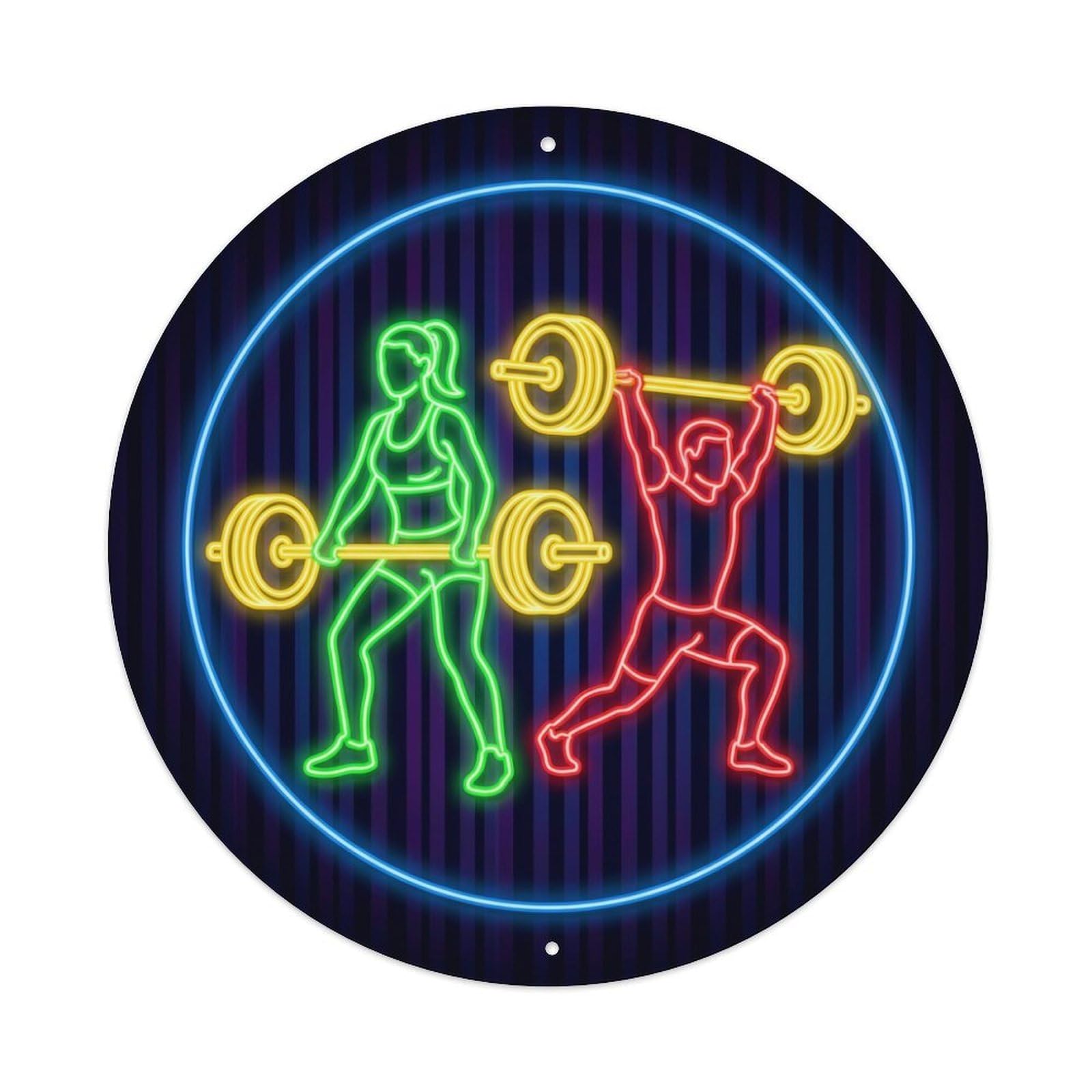 Vintage Faux Neon Gym Retro Bodybuilding Powerful Metal Tin Sign