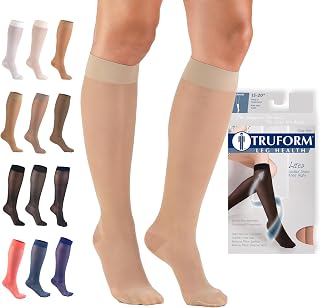 Truform Sheer Compression Stockings 15-20 mmHg Knee High Women's Nude Medium - Relieve Swelling, Varicose Veins, Tired Legs