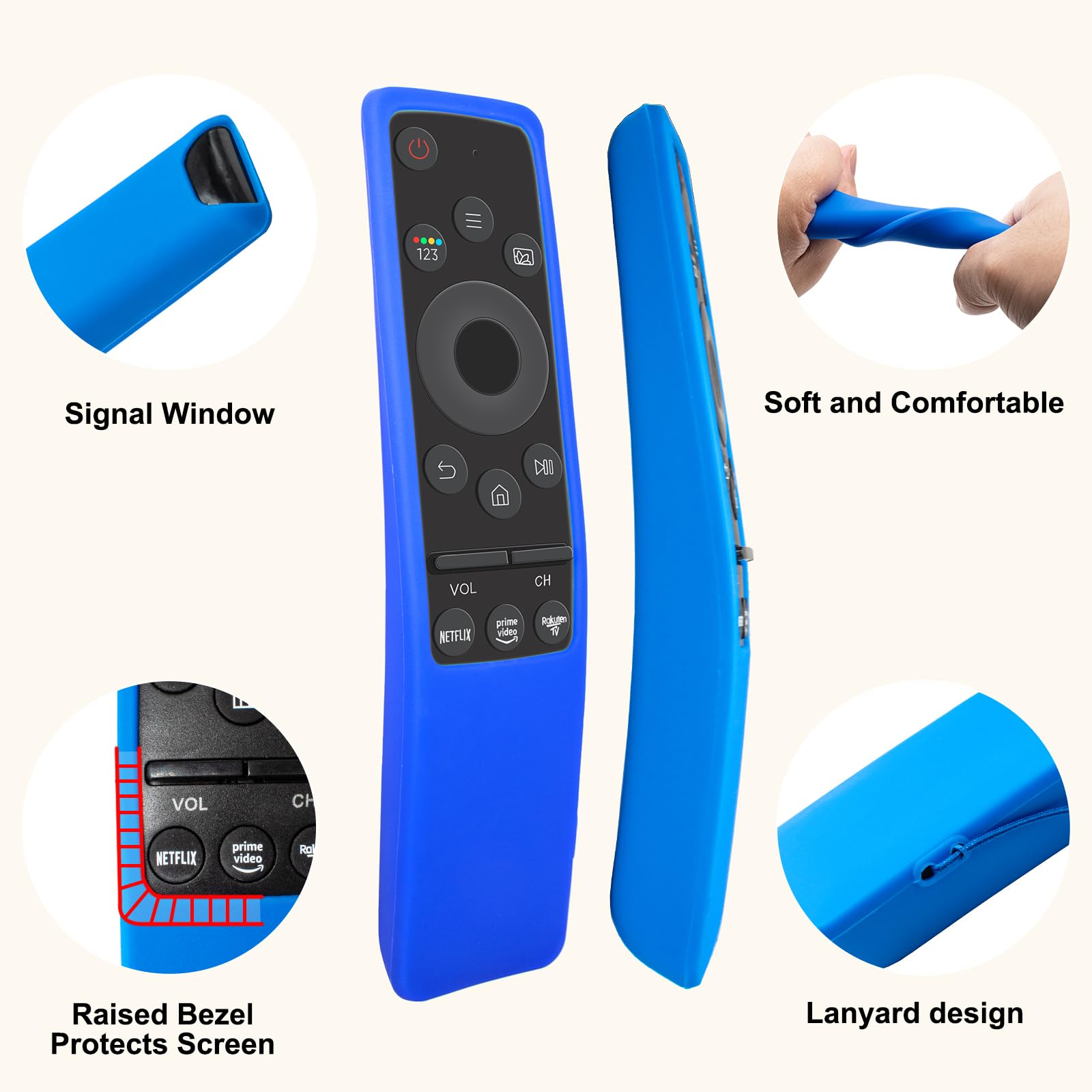 Lot de 2 coques de protection en silicone pour télécommande Samsung BN59 Series phosphorescentes (bleu ne brille pas + noir non brillant)
