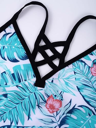 Miniatura 6 de Hularka Conjunto de 3 piezas de tankini para niñas y niñas, con estampado floral, parte superior con pantalones cortos, trajes de baño