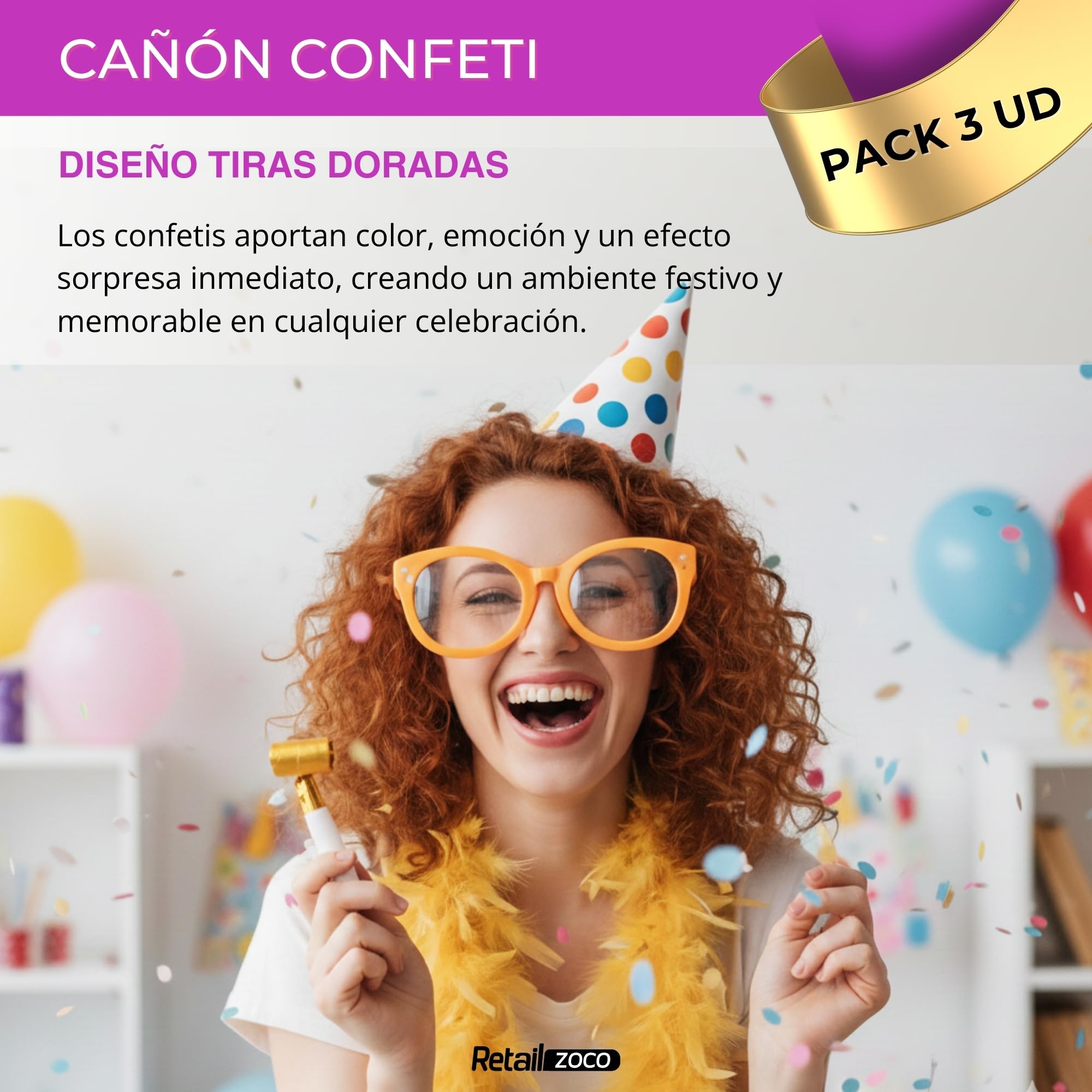 Cañón Confeti Boda, Cañón para fiestas y eventos, Fáciles y Seguros de Usar, Apto para bodas, eventos, celebraciones, Uso interior y Exterior, Diseño Metalizado Dorado, 30 cm, Pack de 3 unidades - imagen 2
