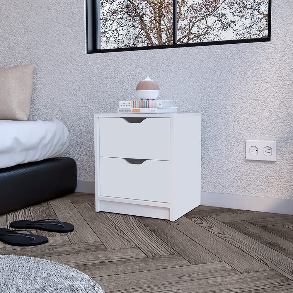 Nightstand Gandu  Two Drawers  White Finish(D0102Hge19U)