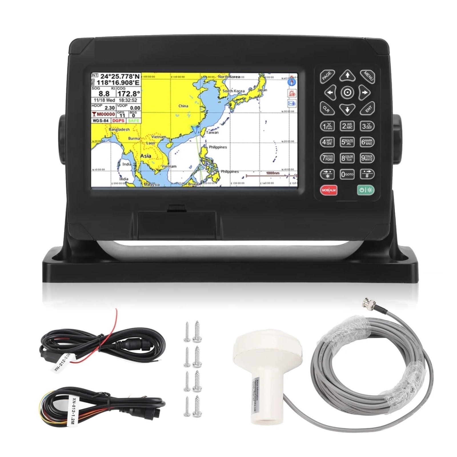 Navigatore GPS Marino da 7 Pollici con Display LCD, Posizionamento, Plotter Cartografico for Barche, Navigazione Antenna Navigazione Precisa