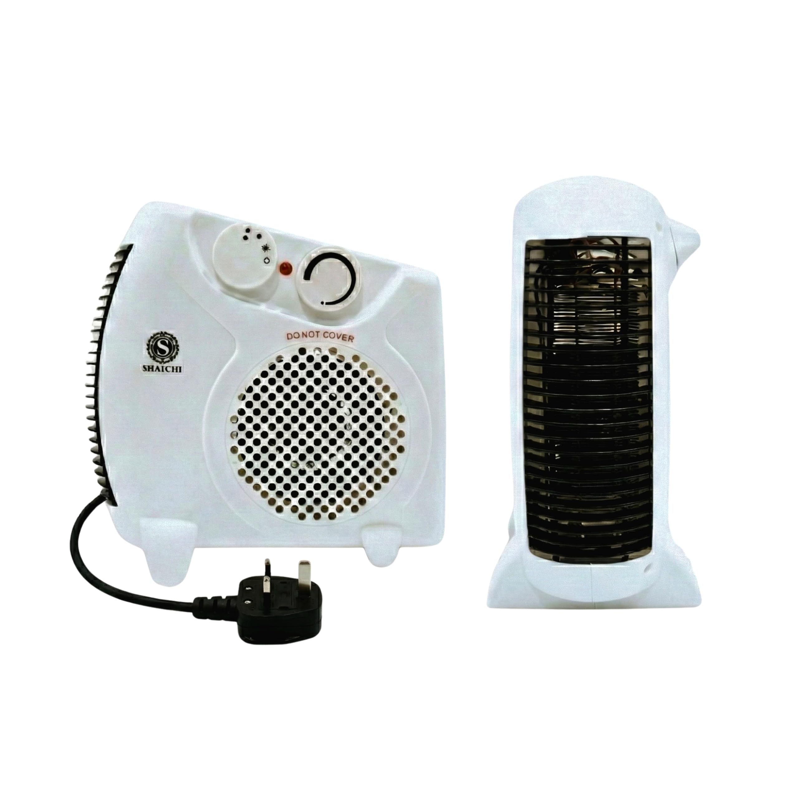 Shatchi White Upright & Flat 2000W Upright & Flat Fan Heater With 2 Heat Settings, Adjustable Thermostat & Cool Air, Overheat Protection, Compact Portable Electric Space Heater For Home, Bedroom Or Office