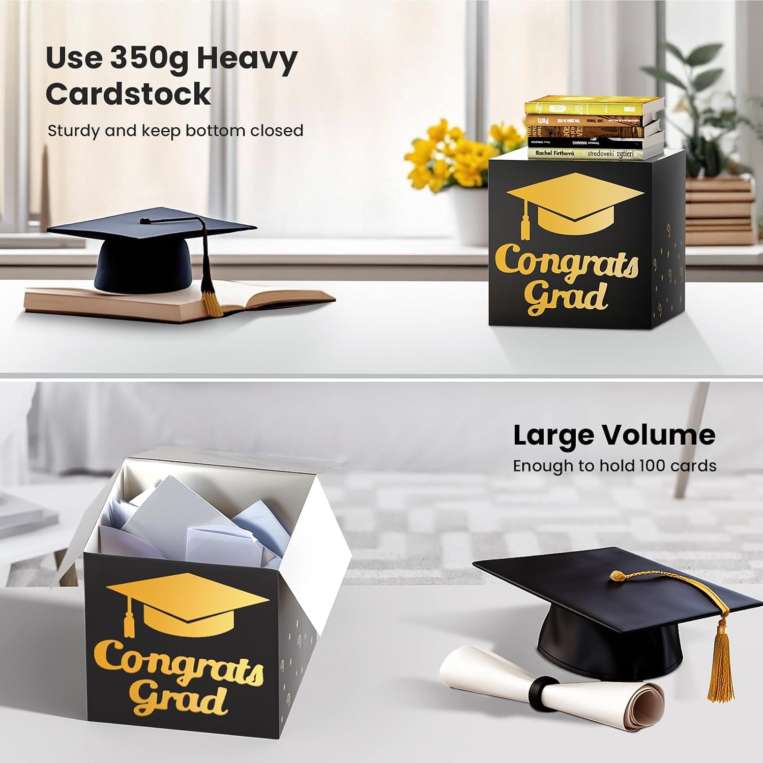 OLANRUN 9" Graduation Card Box, Graduation Decorations 2026 - Congrats Grad Foldable Cardstock Money Box for Class of 2026 Grad Party Decor (Black)